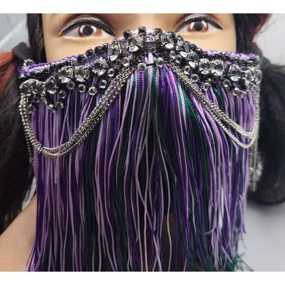 Handmade Burning Man Fringe Playa Dust Mask Metal Nose Clip - Hand Sewn - Picture 1 of 5